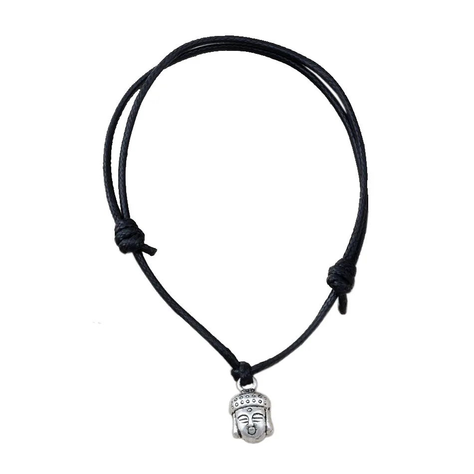 20Pcs Adjustable Bracelets Alloy Buddha Head Charm Adjustable Black Waxes Rope Bracelet B-64