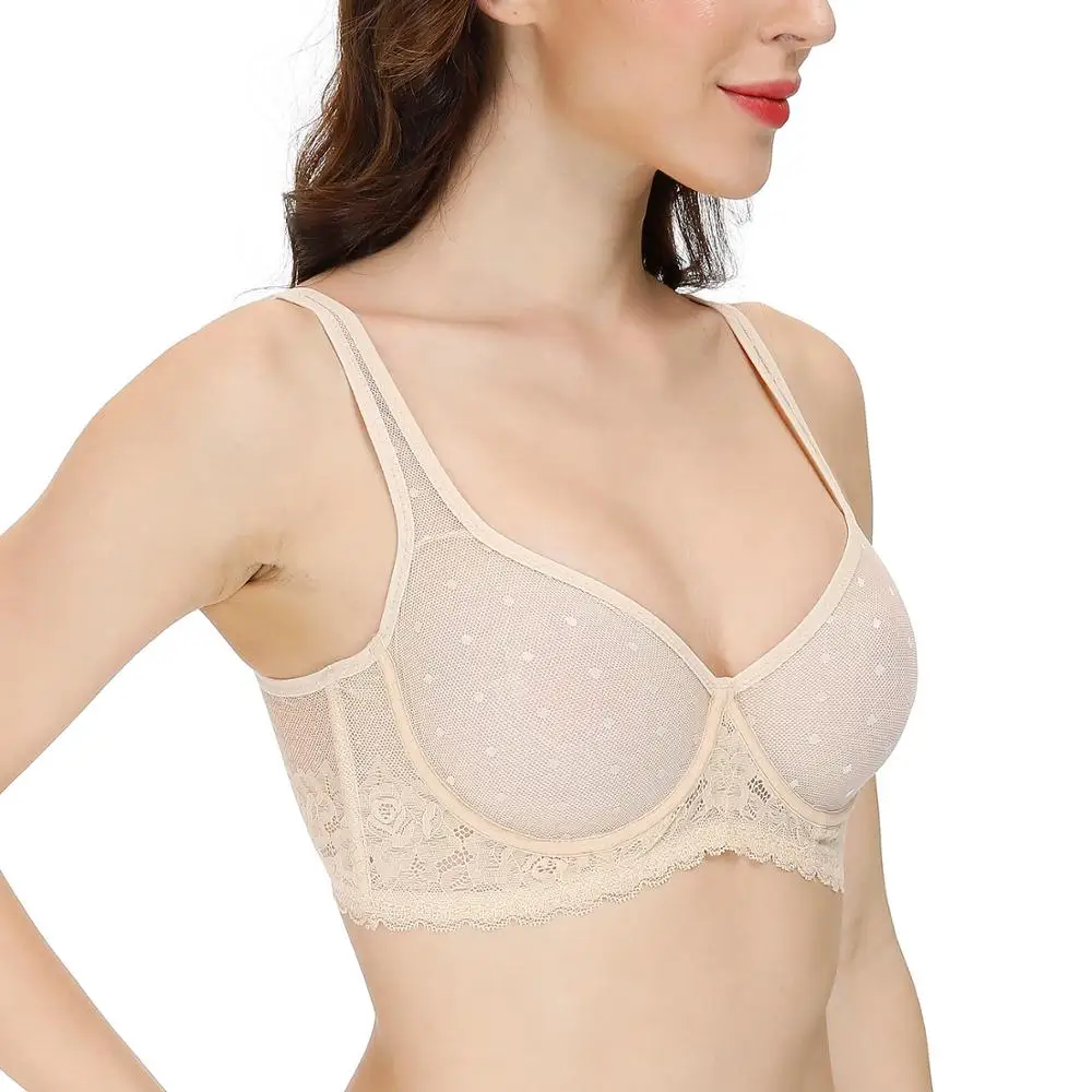 New Women's Sexy Bras Mesh Ultra Thin Cups Underwire Hollow Bra Intimates Lingerie Lace Bralette