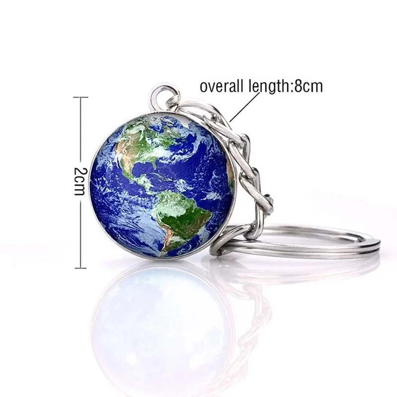 Solar System Planet Keyring Galaxy Nebula Space Keychain Moon Earth Sun Mars Art Picture Double Side Glass Ball Car Key Chain