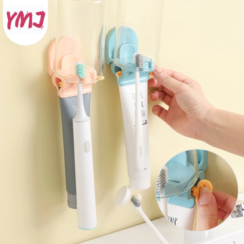 Plastic Toothpaste Tube Squeezer Easy Dispenser Rolling Holder Wall Mounted Toothbrush Rack Bathroom Organizers Accessories