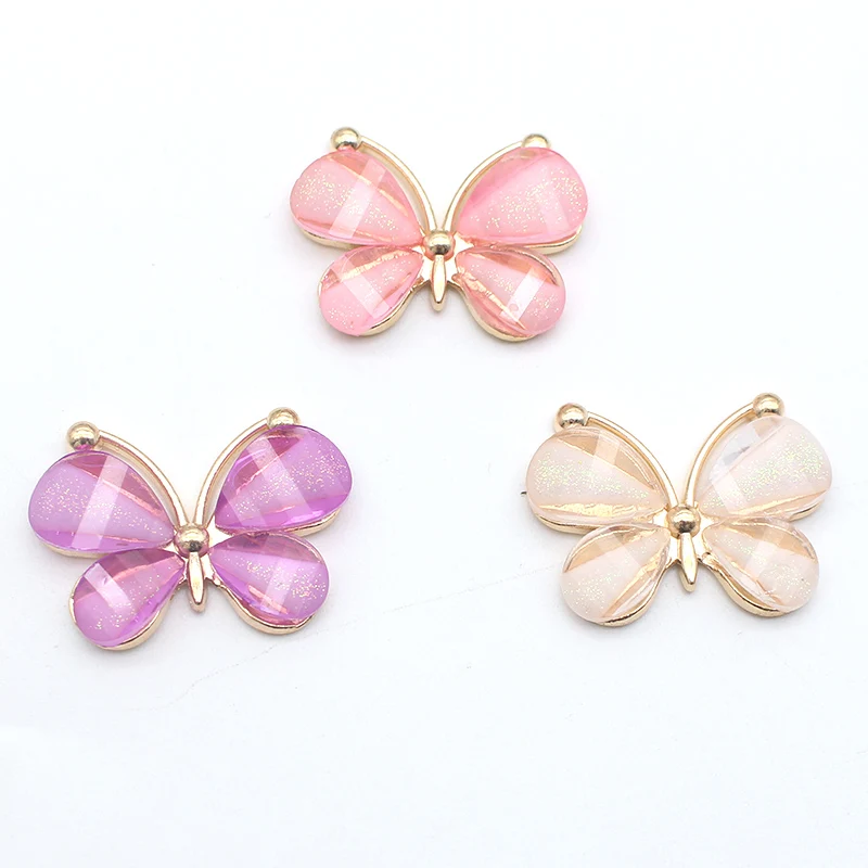 

10pcs/Lot 22*29mm Resin Crafts Alloy Butterfly Buttons For DIY Flat Back Clothing Applique Metal Wedding Decoration