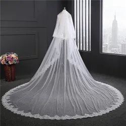 Long Lace Edge Véu De Noiva Com Pente, Bling Blusher Véu, Marfim Branco, Catedral Véus De Noiva, Acessórios Do Casamento, 2 Camadas