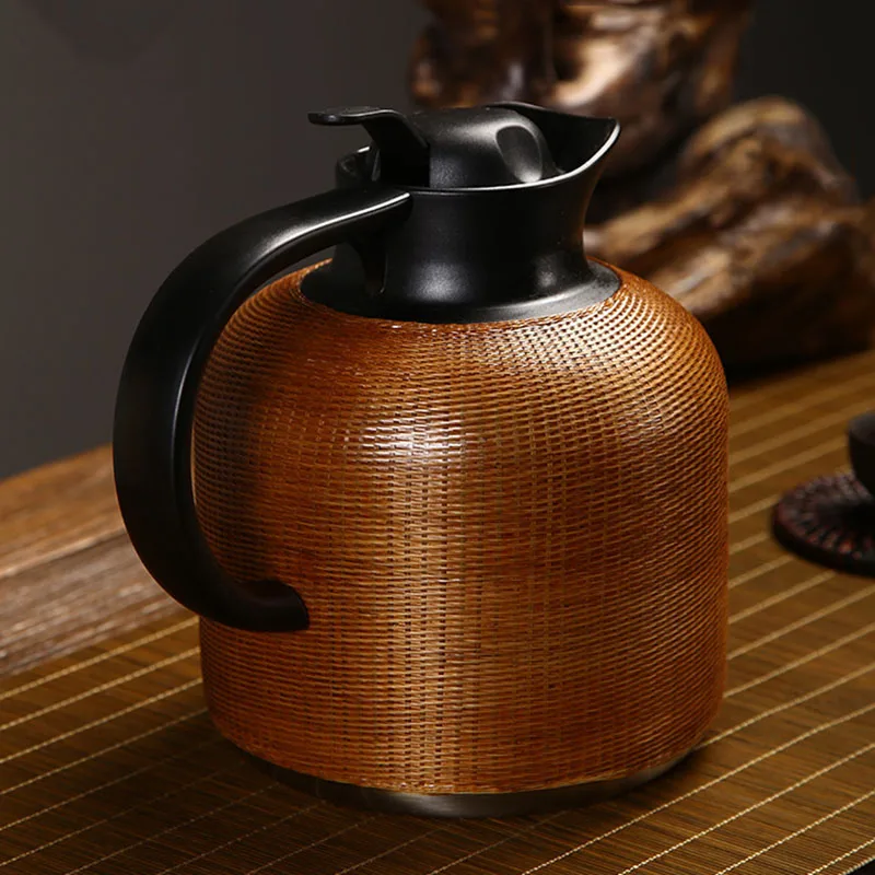 

Home Accessories Handmade Kettle Bamboo Weaving Thermos Bottle Stainless Steel Thermal Jug Chinese Style Tea Set Water Jug