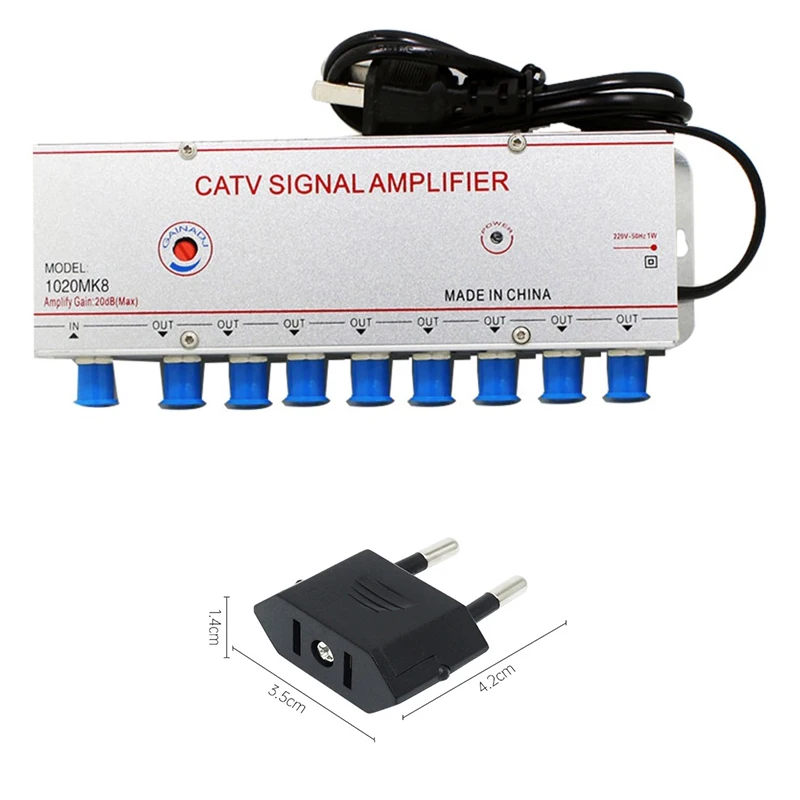 1 in 8 out CATV Cable Digital TV Video Signal Amplifier AMP Booster Splitter Broadcast Equipments TV Divider Shipping US EU Plug