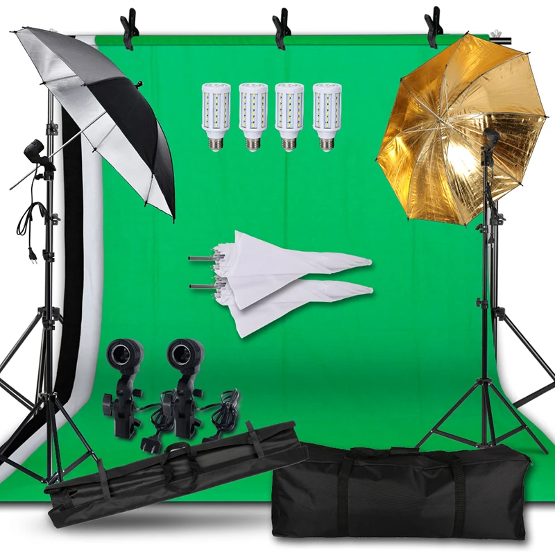 

Photography Backdrop Continuous Umbrella Studio Lighting Kit, Non woven Green Screen and Background Stand Support for Photo