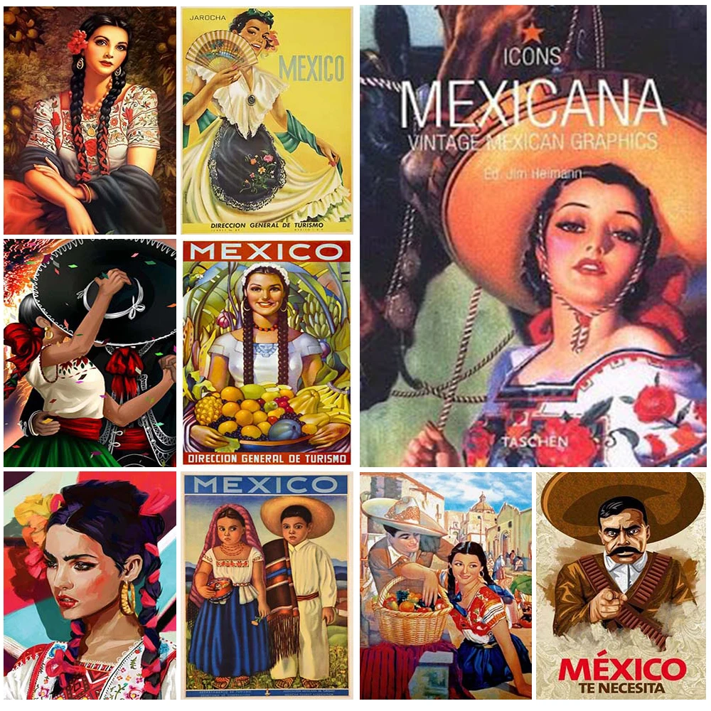 Vintage Mexicana Woman Mexico Culture Scenery Girl Nordic Poster Wall Art Canvas Painting Wall Pictures For Living Room Unframed