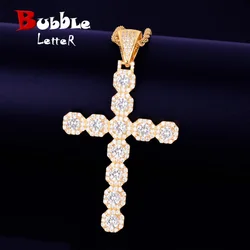 Bubble Letter Cross Necklace & Pendant Gold Color AAA Cubic Zircon Men's Hip Hop Rock Jewelry