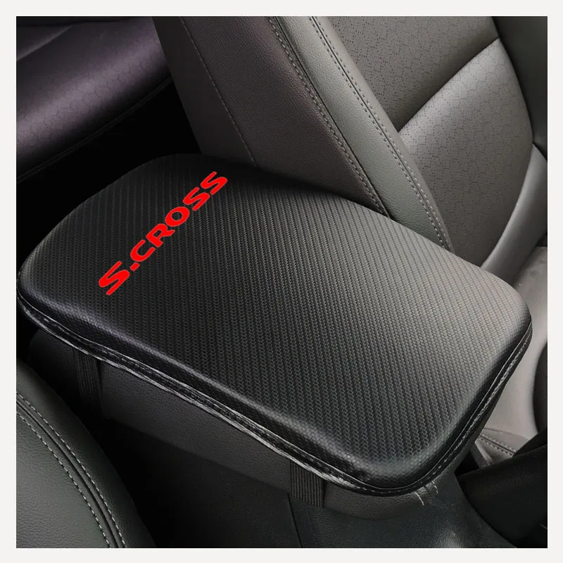 Carbon Fiber Texture Pu Leather Car Armrest Storage Protection Cushion For Suzuki Scross