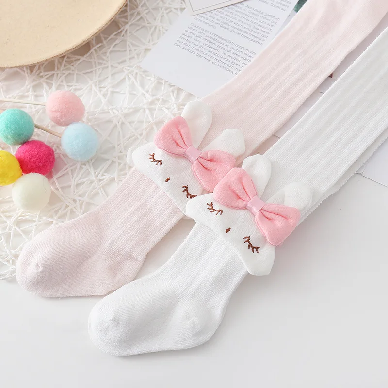 Cute Rabbit Baby Tights Children Summer Mesh Bowknot Stockings Cotton Toddler Girls Pantyhose Kids Infant Knitted Tights