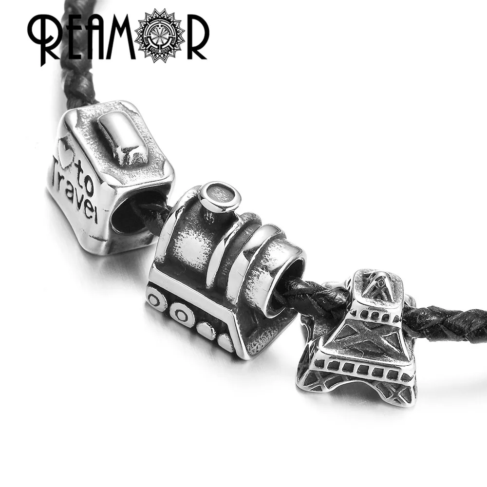 REAMOR Stainless Steel Travel Pharaoh Big Ben Train Pyramid London Eye European Style Beads For DIY Bracelet Jewelry Findings