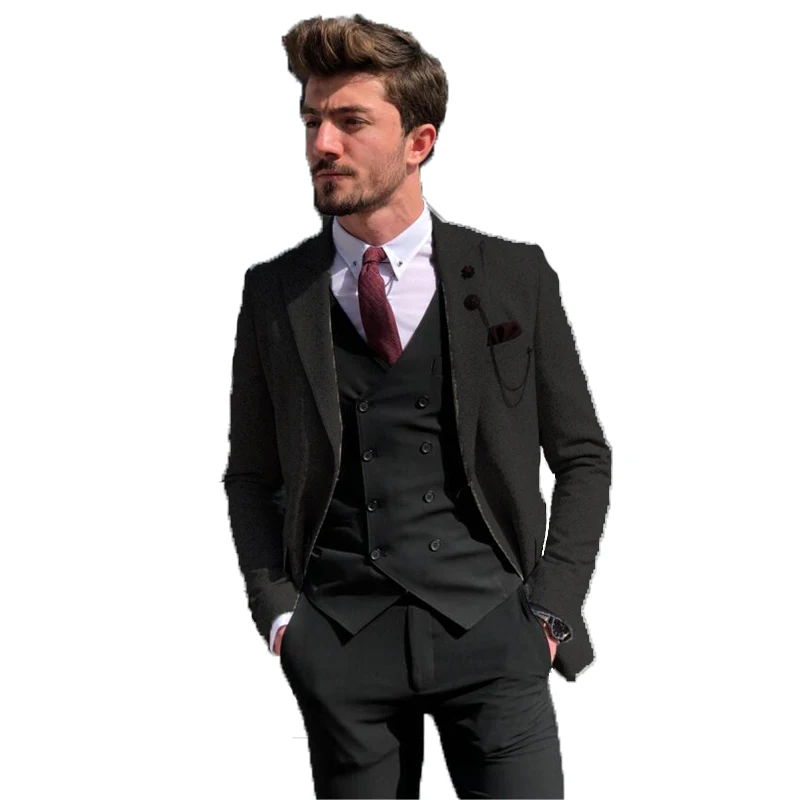 Trajes de Tweed para hombre, trajes para boda, traje de tres piezas (chaqueta + Pantalones + chaleco)