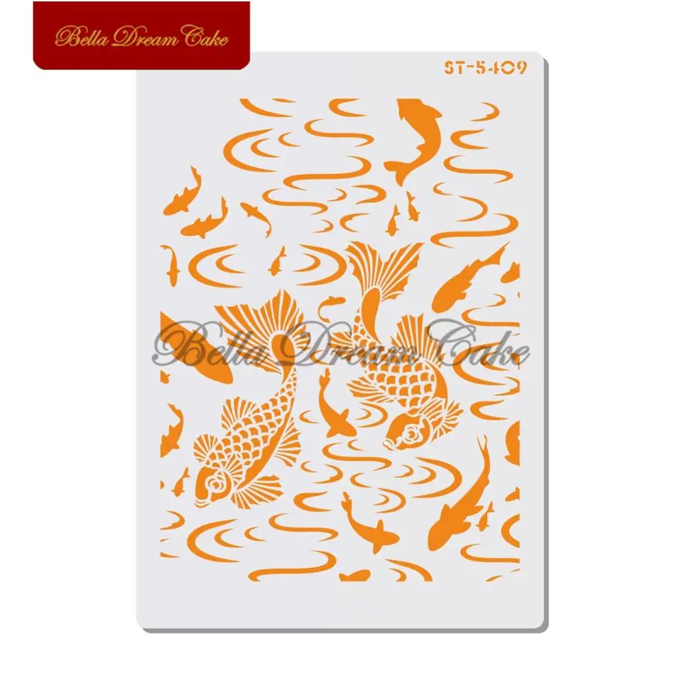 

Double Koi Cake Stencil Chinoiserie Wall Stencil for Home Decor DIY Scrapbooking Painting Drawing Stencils Template Cake Tool