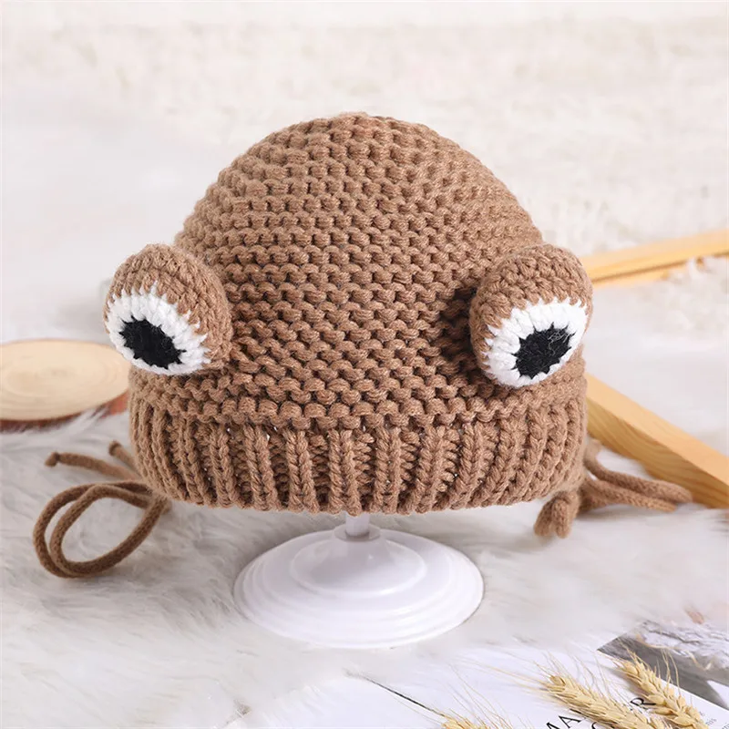 Kids Baby Cute Warm Beanies Cap Hat Lovely Autumn Winter Toddler Soft Frog Shape Children\'s Knitted Cap Hat For Boy Girl