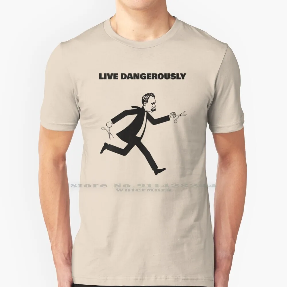 Nietzsche Running With Scissors-Live Dangerously-Fun Philosophy Shirt 100% Cotton T Shirt Schopenhauer Nietzsche Pessimism