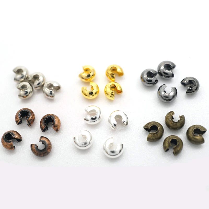 Top Quality 100Pcs 3mm Dia Silver/Gold/Gunmetal/Rhodium/Bronze/Copper Plated Alloy Crimp Beads Round Covers HK186