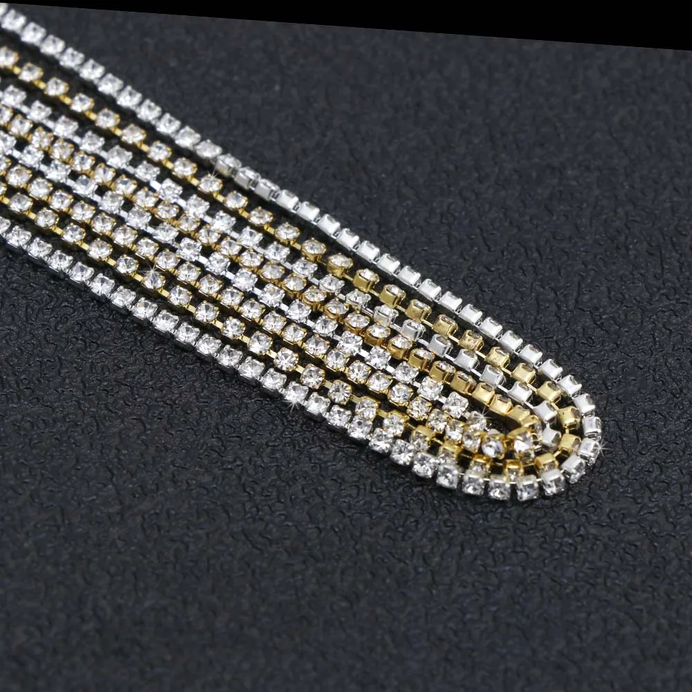 SS4(1.5-1.7mm) 2.7Meters Clear Gold Silver Base Sparse/Close Chain Nail Art DIY Wedding Applique Dresses