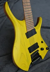 2021 Fanned frets 7 Strings Headless Electric Guitar Yellow color  Eye Poplar 5-ply Roasted Maple Neck Ergonomic New bridge
