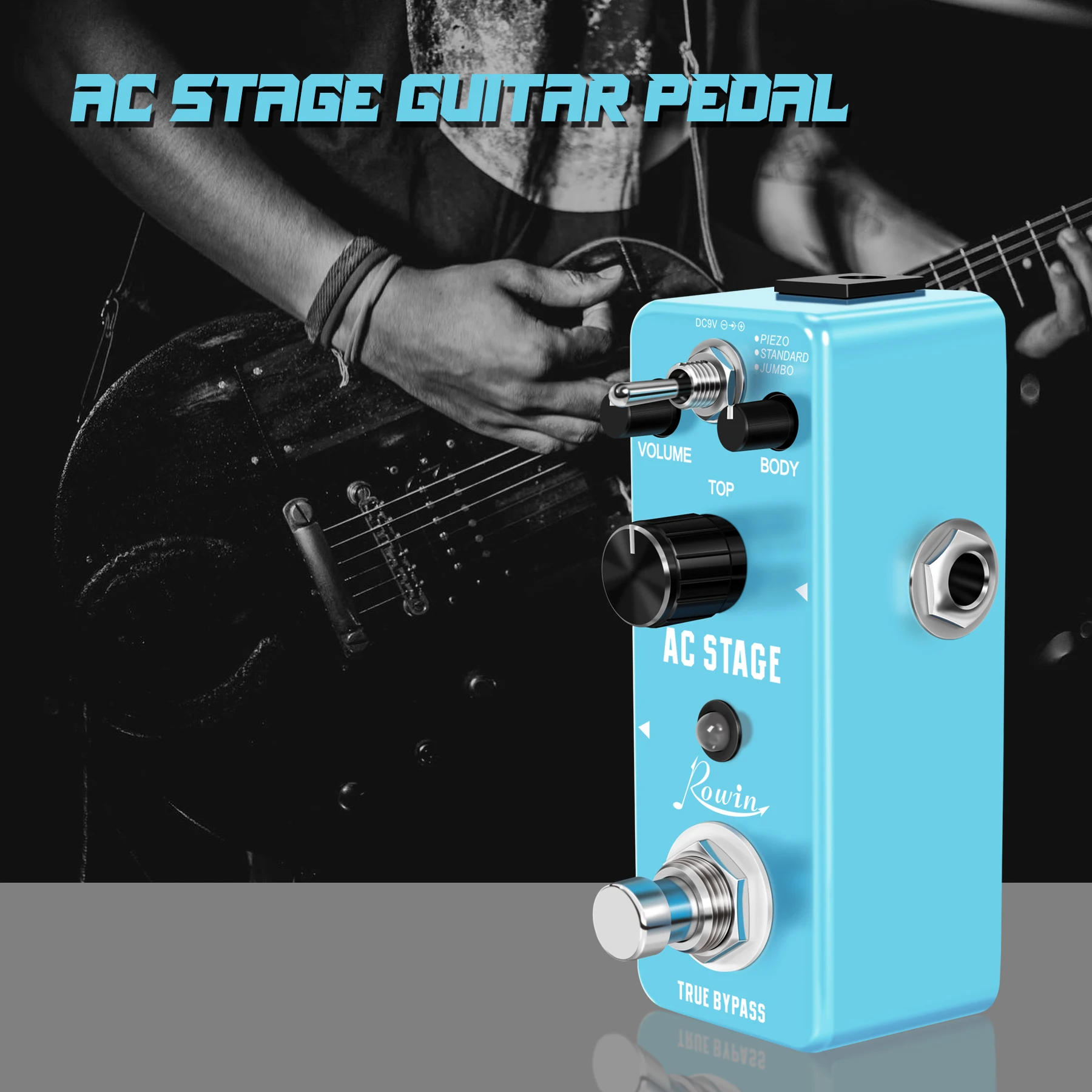 Rowin-AC Stage Guitar Effect Pedal, Convert Electric Guitar's Signal to Very Realistic Acoustic Sound, LEF-320