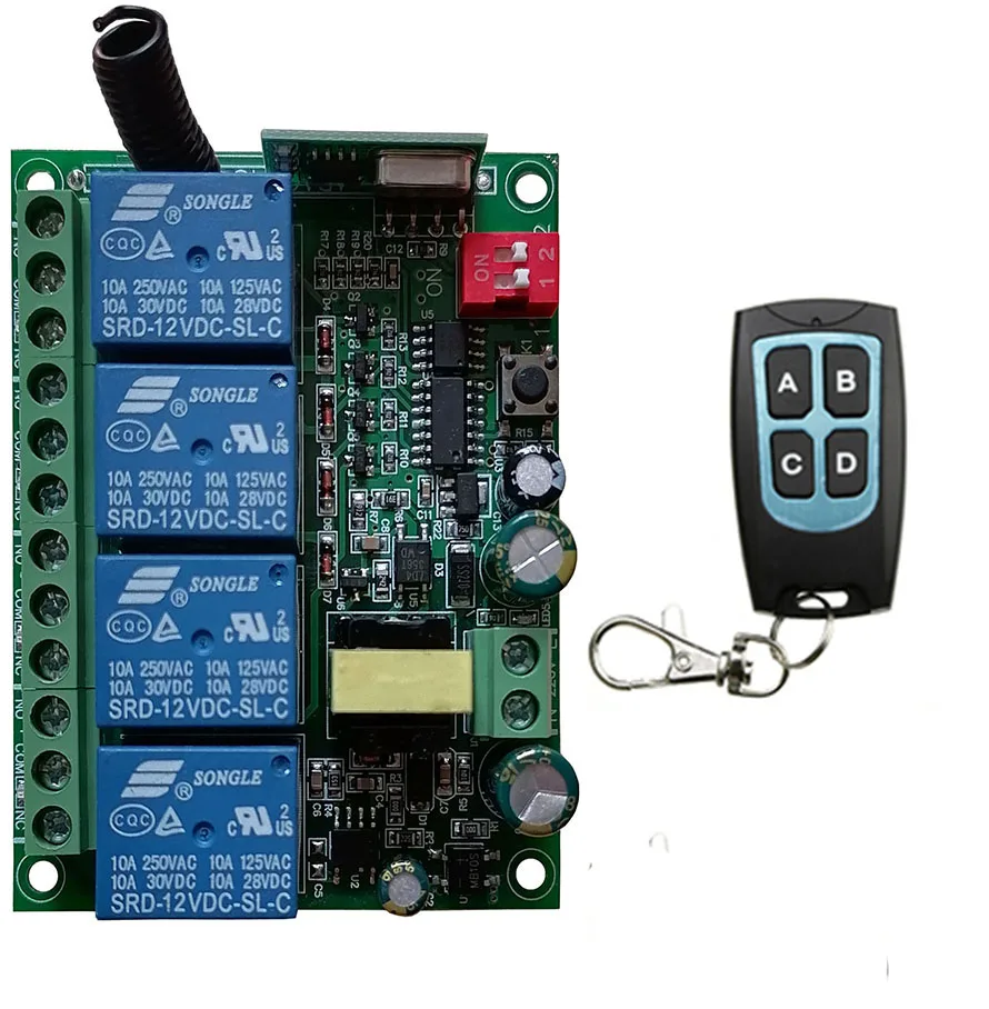 433 МГц беспроводной пульт дистанционного управления RF переключатель AC110V 220V 230V 4CH беспроводной пульт дистанционного управления релейный модуль приемника передатчик