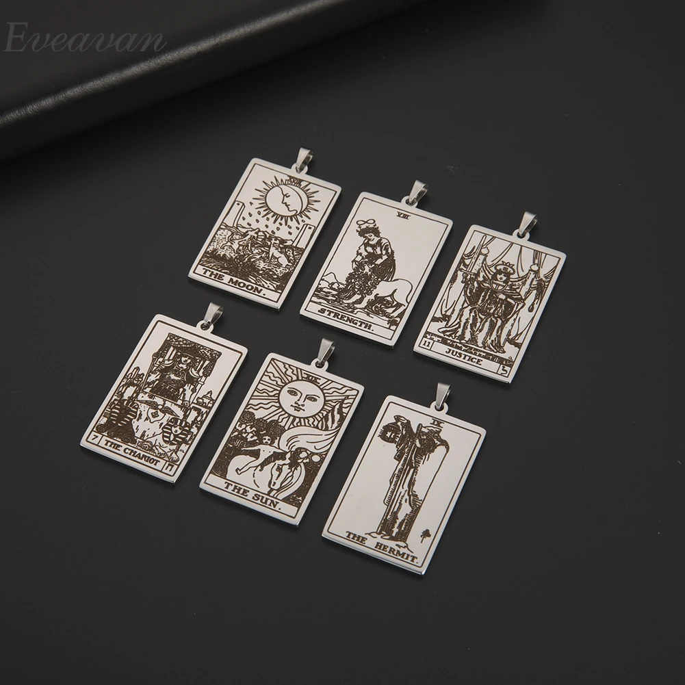 EUEAVAN 5pcs Major Arcana Tarot Charms Pendant Stainless Steel Vintage Amulet Necklace Keychain DIY Accessories Wholesale