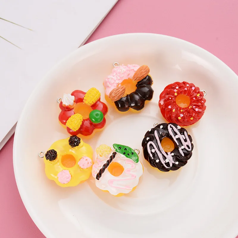 3D Donut Cake Resin Charms DIY Craft Pendants For DIY Decoration Neckalce Earring Key Chain Jewelry Making