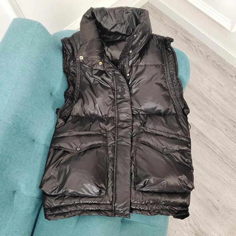 SEDUTMO Winter Duck Down Vest Women Ultra Light Oversize Waistcoat Autumn Casual  Short Pocket Jacket Slim Parkas ED1317