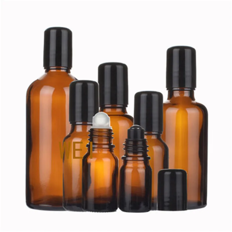 

5ML 10ML Amber Glass Roll On Bottle Empty Vials with Stainless Steel Metal Roller Ball for Essential Oils Perfume Aromatherapy