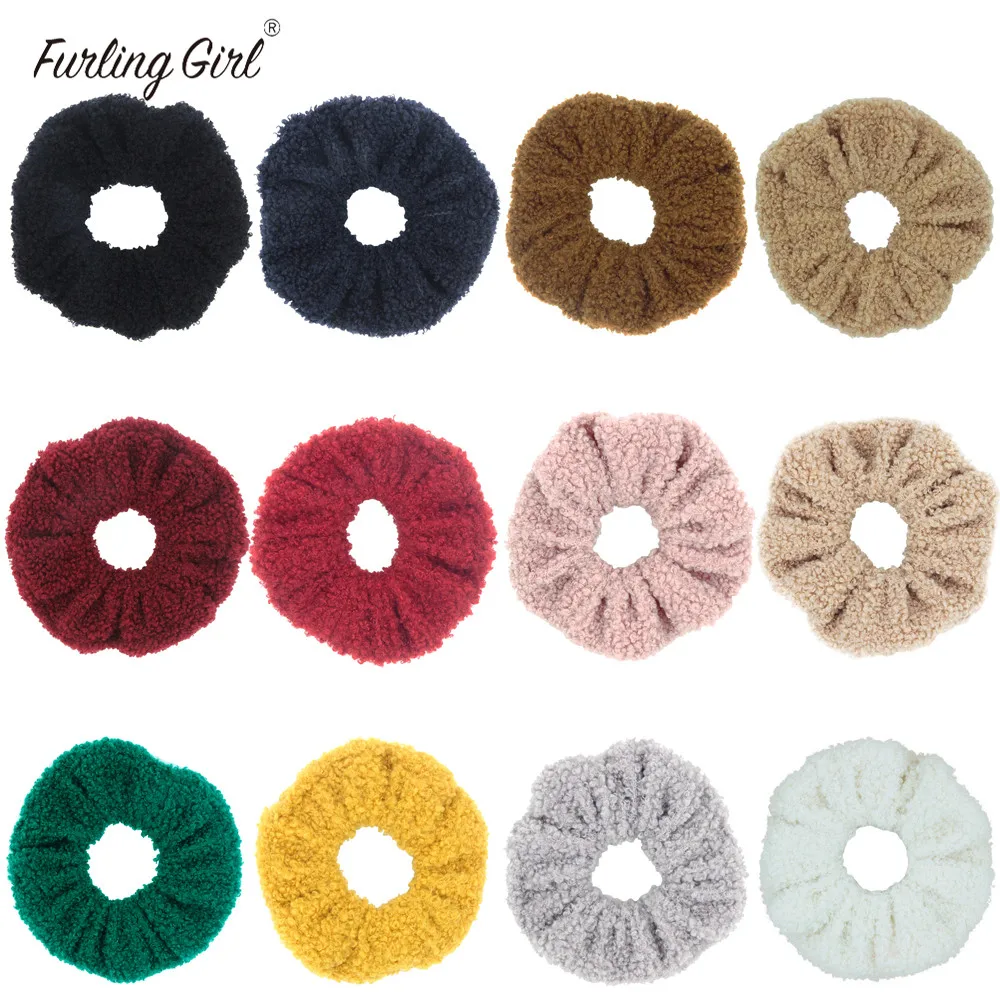 Furling Girl Faux Fur Hair Rope Cute Teddy Bear Velvet Scrunchies Elastic Hair Band Girl\'s Hair Tie Accessories Ponytail Holder