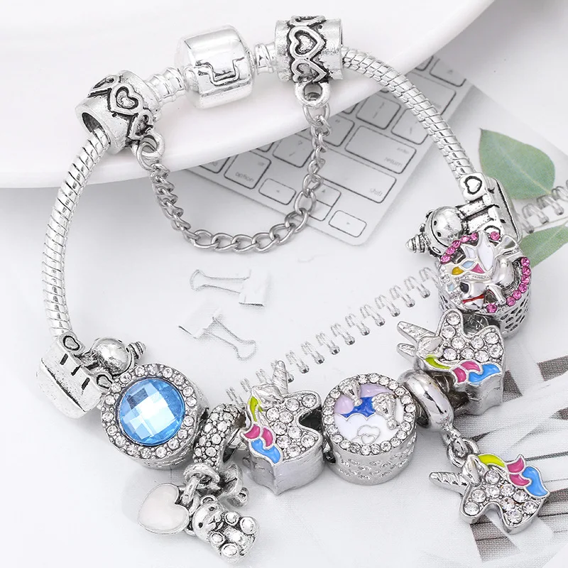 Europe and America Selling Pandora Charm Bracelet DIY New Color Unicorn Crystal Inlaid Crystal Zircon Beaded Glass Bead Jewelry