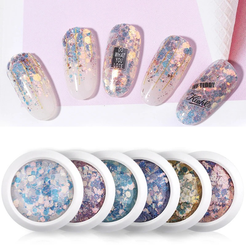 8 Colors Nail Art 3D Mixed Shaped Sequins UV Gel Polish Sparkling Powder Dust DIY Charm Glitter Flakes Manicure Decoration