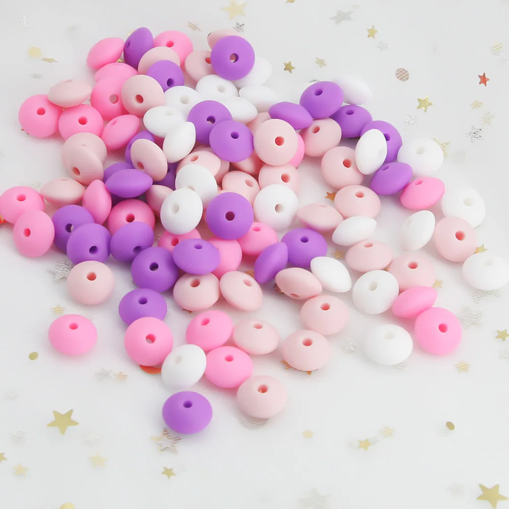 Cute-idea 300Pcs 12mm silicone lentil beads teether Personalized handmade jewelry necklace bracelet chain baby procduct teething