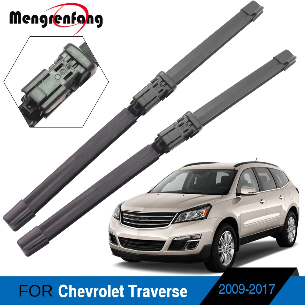 For Chevrolet Traverse Car Front Windscreen Wiper Soft Rubber Wiper Blades Push Button & Pinch Tab Arms 2009-2017