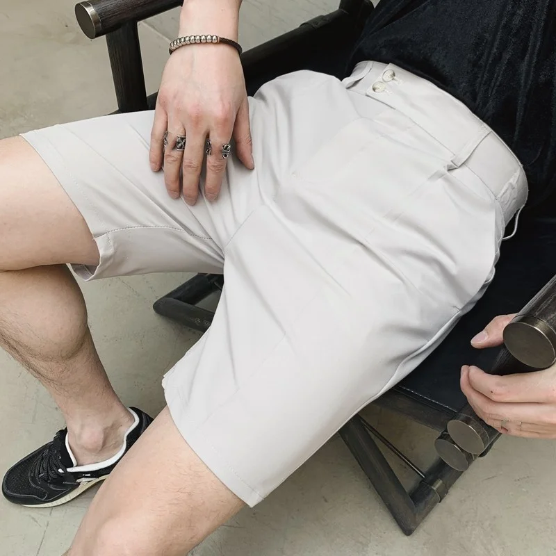 Shorts Casual Mens Knee Length Shorts 2022 Summer New Vintage Slim Pockets Fashion Solid Suit Shorts Male Outdoor Korean Style