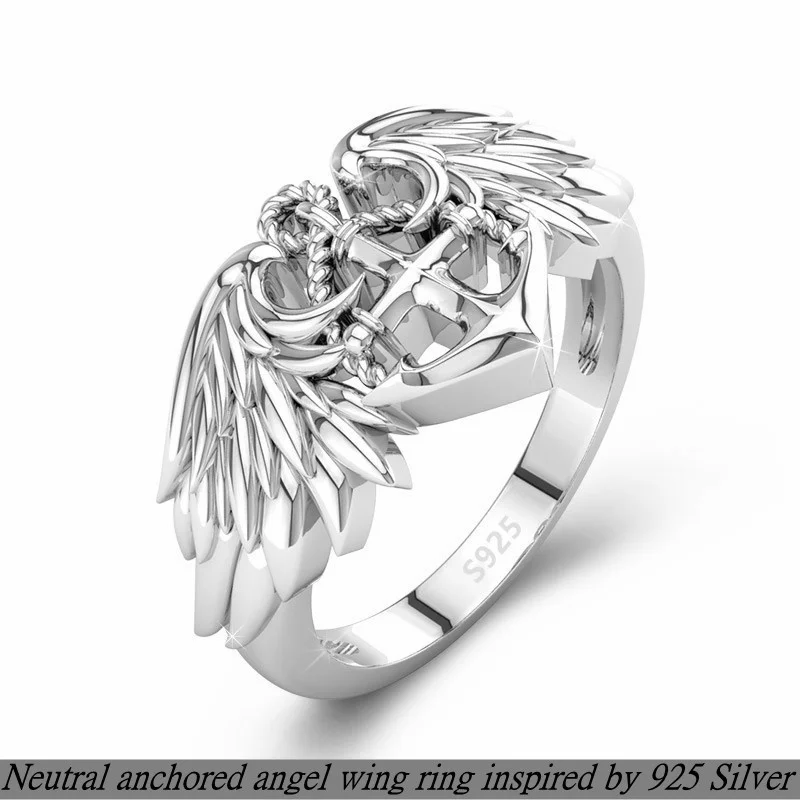 Fashion Income Personality Neutral Anchor Angel Wing Ring Men\'s and Women\'s Wedding Ring Romantic Love Proposal Ring Gift