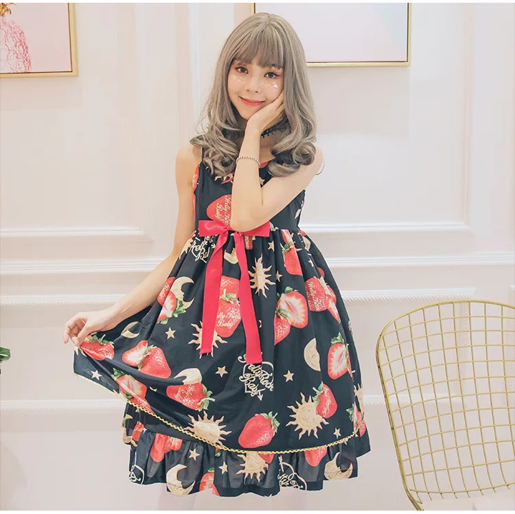 Princess tea party sweet lolita strap dress vintage lace bowknot vita alta abito vittoriano kawaii girl gothic lolita cos loli