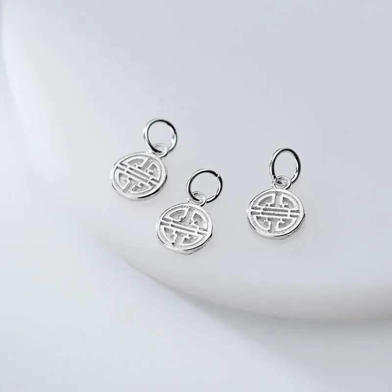 925 Sterling Silver Hollow Craftwork Happiness Round Charms 8mm Classic Couple Dangle Silver Pendants DIY Jewelry Components