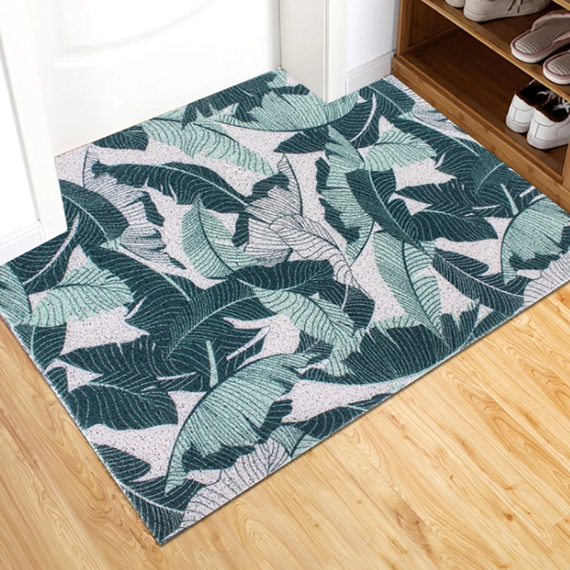 Plant Style Entrance Door Mat Kitchen Bedroom Bath Living Room Carpet PVC Silk Loop Dustproof Anti-slip Mat Custom Home Door Mat