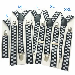 Bretelle regolabili per adulti per bambini scozzesi bianchi neri cinturino elastico largo 2.5cm bretelle y-back 5 taglie per matrimonio per tutta la famiglia