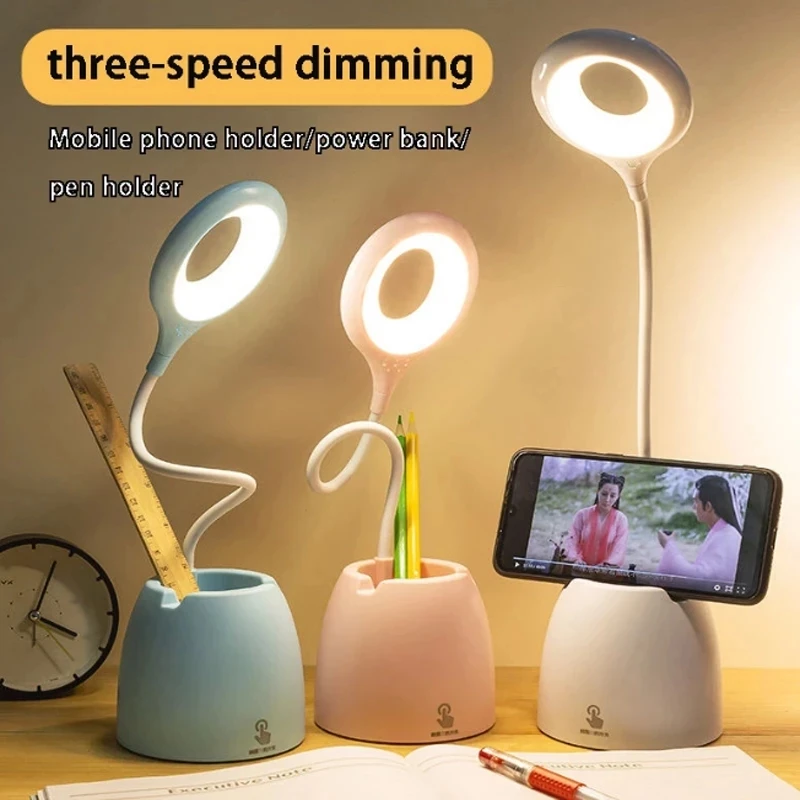 

LED Desk Lamps Pen Holder USB Charging Touch Promise Three-color Temperature Eye Protect Study Office College Dorm Night Lights