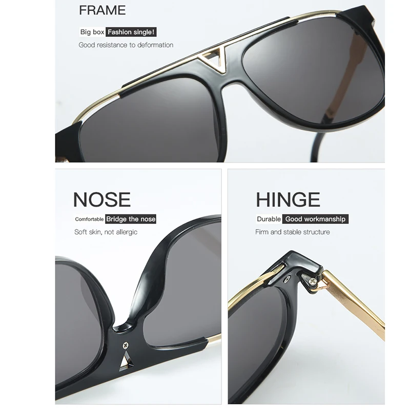 2020 Fashion Brand Design Oversized Square Sunglasses Women Men Vintage Mirror Gradient Lens Metal Sun Glasses For Female UV400