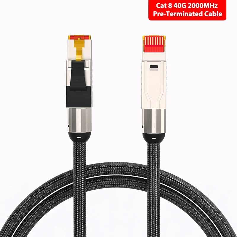 40G CAT8 PRE-TERMINATED CABLE CAT7 10G PRE-ASSEMBLED WITH FIELD CONNECTORS LSZH JACKET+NYLON BRAID