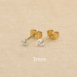 3mm AAA Round Colorful Zircons White Stud Earrings With Stianless Steel Needle Brief Jewelry 20 Colors For Choose No Allergy