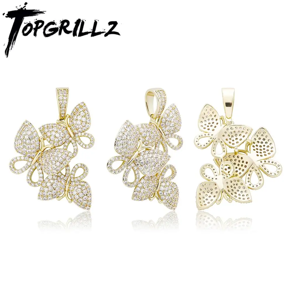 TOPGRILLZ 2020 New Butterfly Pendant Iced Out Cubic Zirconia Pendant With 4mm Tennis Chain High Quality Hip Hop Jewelry Gift Men