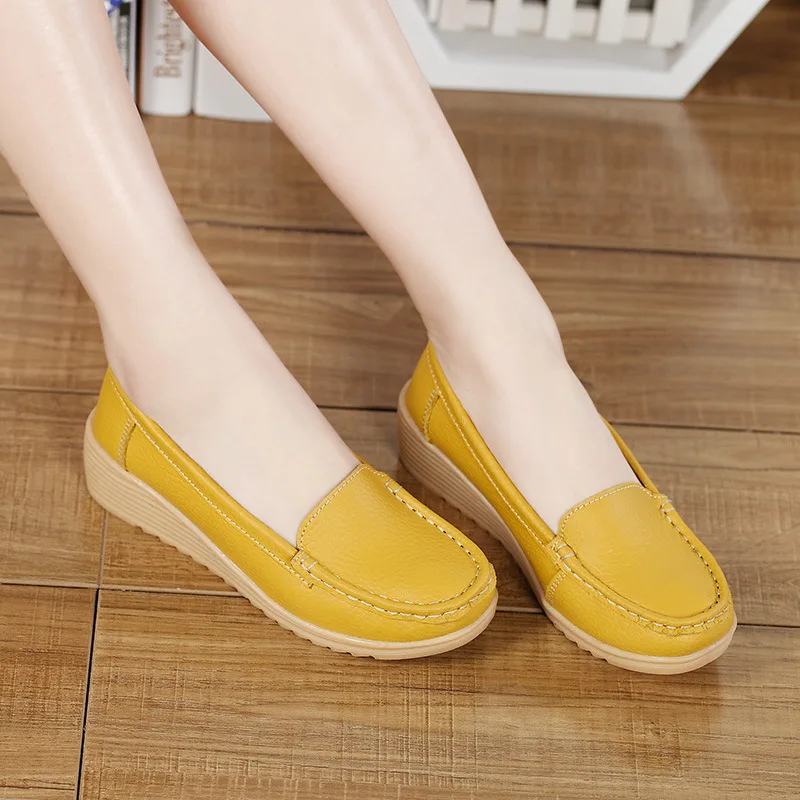 Spring Summer Women Flats shoes Women Genuine Leather Loafers Casual Shoes Female Soft Non-Slip Work Shoes Ladies Footware Shoes