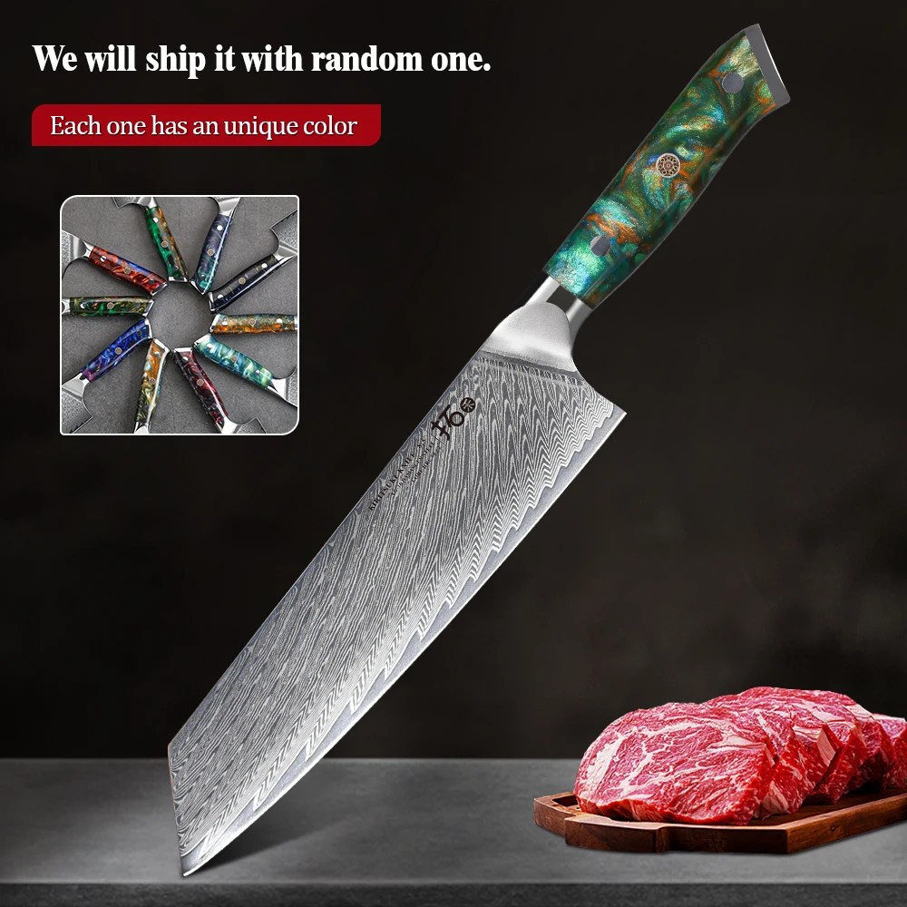 

TURWHO Japanese VG10 Core Color Resin Handle 8.5 Inch Chef's Knife 67 Layer Damascus Steel Kitchen Knives Sharp Kiritsuke Knife