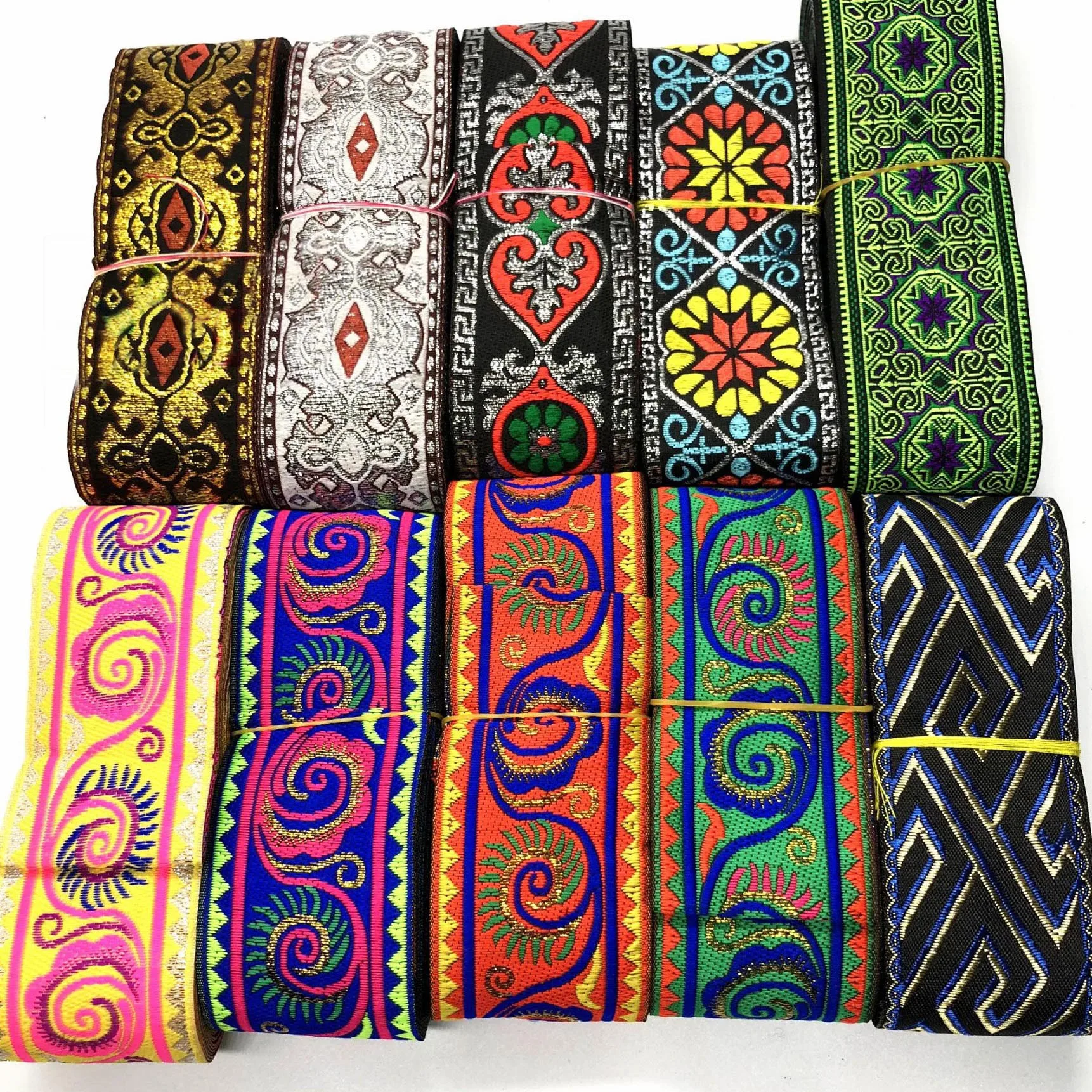 7M/Bag 5CM Vintage Ethnic Embroidery Lace Ribbon Boho Woven Jacquard Lace Trim DIY Clothes Bag Accessories Embroidered Fabric