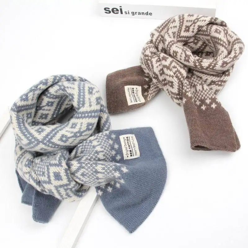 Autumn and Winter New Children\'s Scarf Retro Floral Flower Boys and Girls Keep Warm Knitting Jacquard Bib Scarves