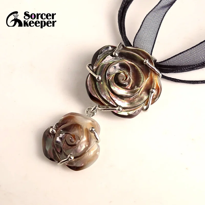 Collares New Natural Mother of Pearl Shell Hand-carved Flower Chain Necklace Pendants  Vintage Bijoux Women Jewelry BD915