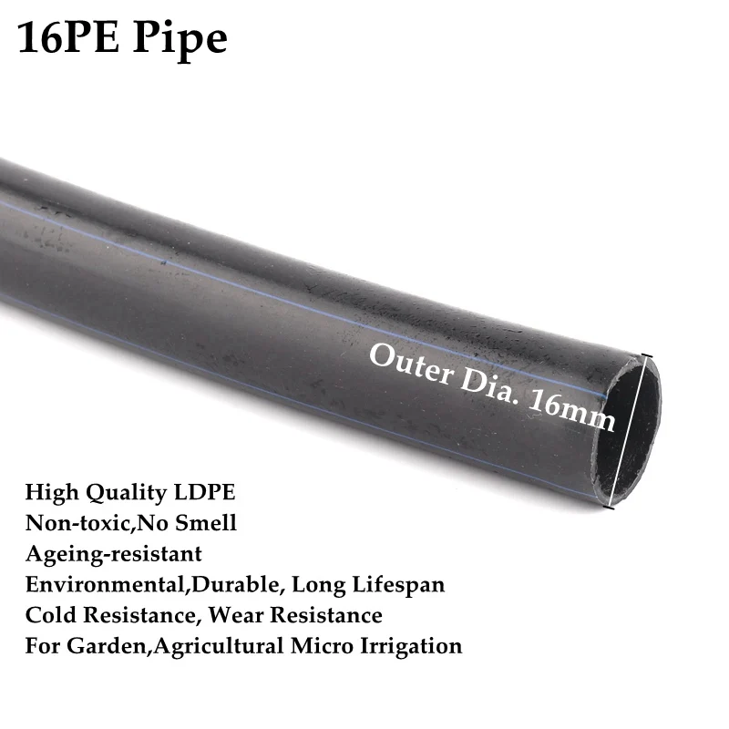 5~30m 16mm LDPE Pipe Garden Watering Agricultural Micro Irrigation Water Pipe Fruits Tee Irrigation Hose Water Tube Line