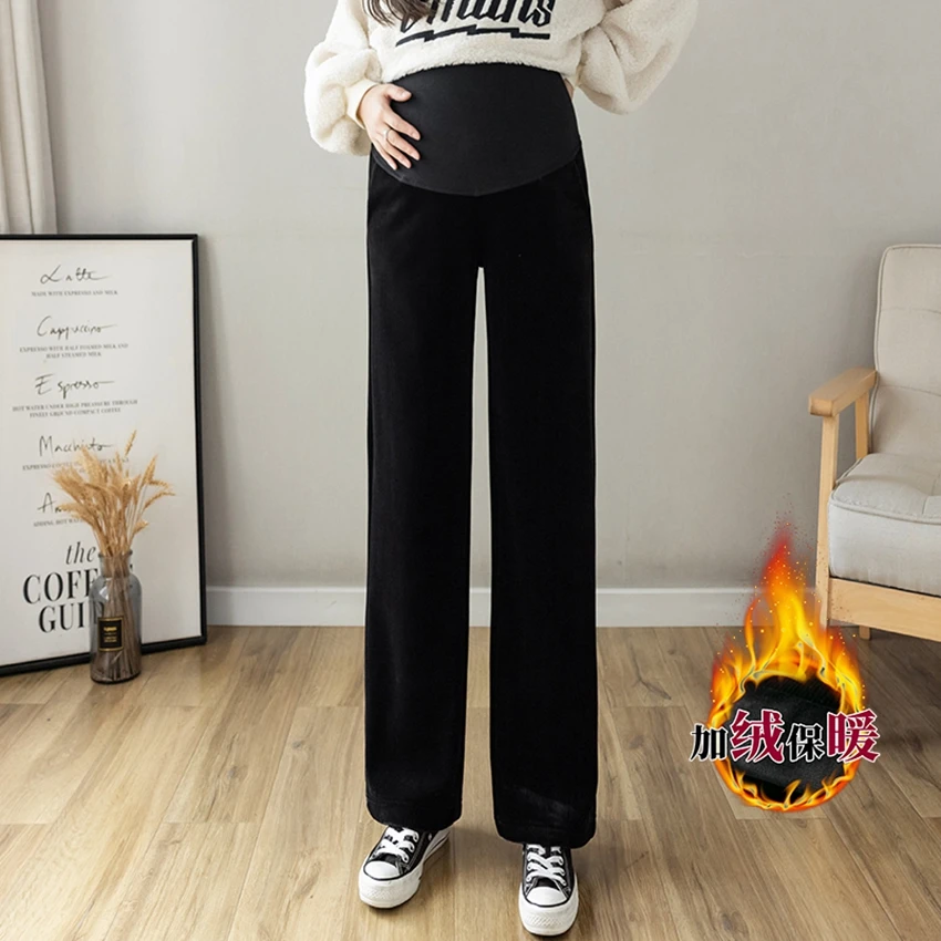 

Pregnant women plus velvet wide-leg pants winter velvet thick warmth casual pants fashion trendy mothers belly lift pants were t